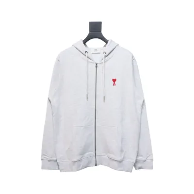 Ami Classic Heart Embroidered Zip-Up Jacket, New Early Fall Zip-Up Hoodie Grey 01