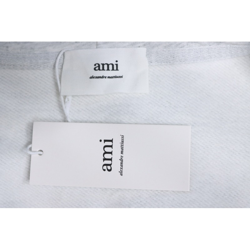 Ami Classic Heart Embroidered Zip-Up Jacket, New Early Fall Zip-Up Hoodie Grey