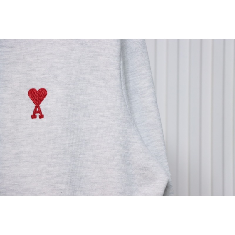 Ami Classic Heart Embroidered Zip-Up Jacket, New Early Fall Zip-Up Hoodie Grey