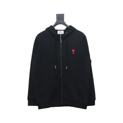 Ami Classic Heart Embroidered Zip-Up Jacket, New Early Fall Zip-Up Hoodie Black 01