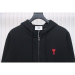 Ami Classic Heart Embroidered Zip-Up Jacket, New Early Fall Zip-Up Hoodie Black