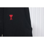 Ami Classic Heart Embroidered Zip-Up Jacket, New Early Fall Zip-Up Hoodie Black