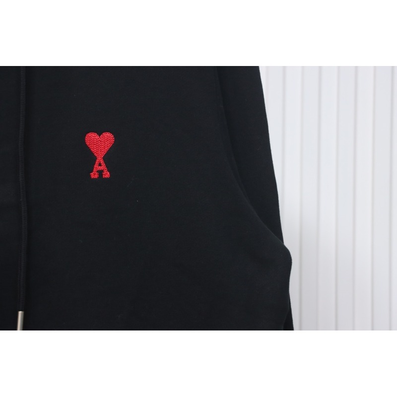 Ami Classic Heart Embroidered Zip-Up Jacket, New Early Fall Zip-Up Hoodie Black