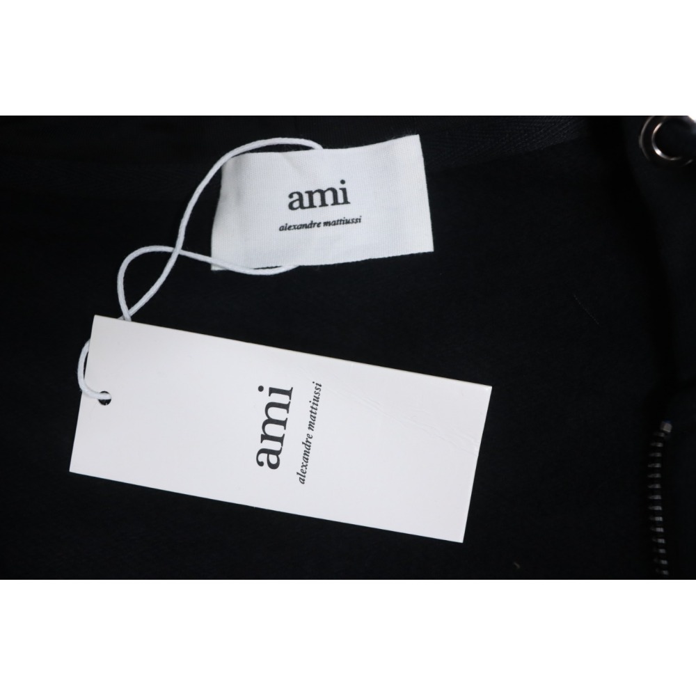 Ami Classic Heart Embroidered Zip-Up Jacket, New Early Fall Zip-Up Hoodie Black