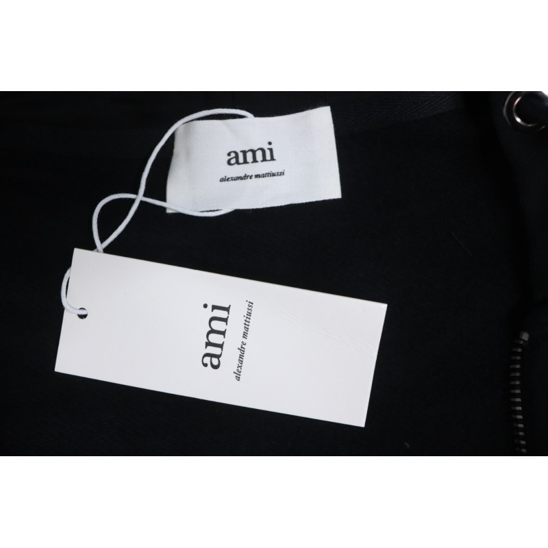 Ami Classic Heart Embroidered Zip-Up Jacket, New Early Fall Zip-Up Hoodie Black
