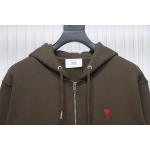 Ami Classic Heart Embroidered Zip-Up Jacket, New Early Fall Zip-Up Hoodie Brown