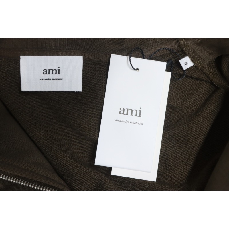 Ami Classic Heart Embroidered Zip-Up Jacket, New Early Fall Zip-Up Hoodie Brown