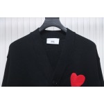 AMI PARIS 21FW Heart Embroidered Cardigan Black