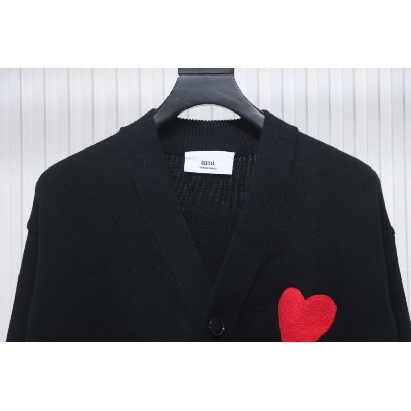 AMI PARIS 21FW Heart Embroidered Cardigan Black