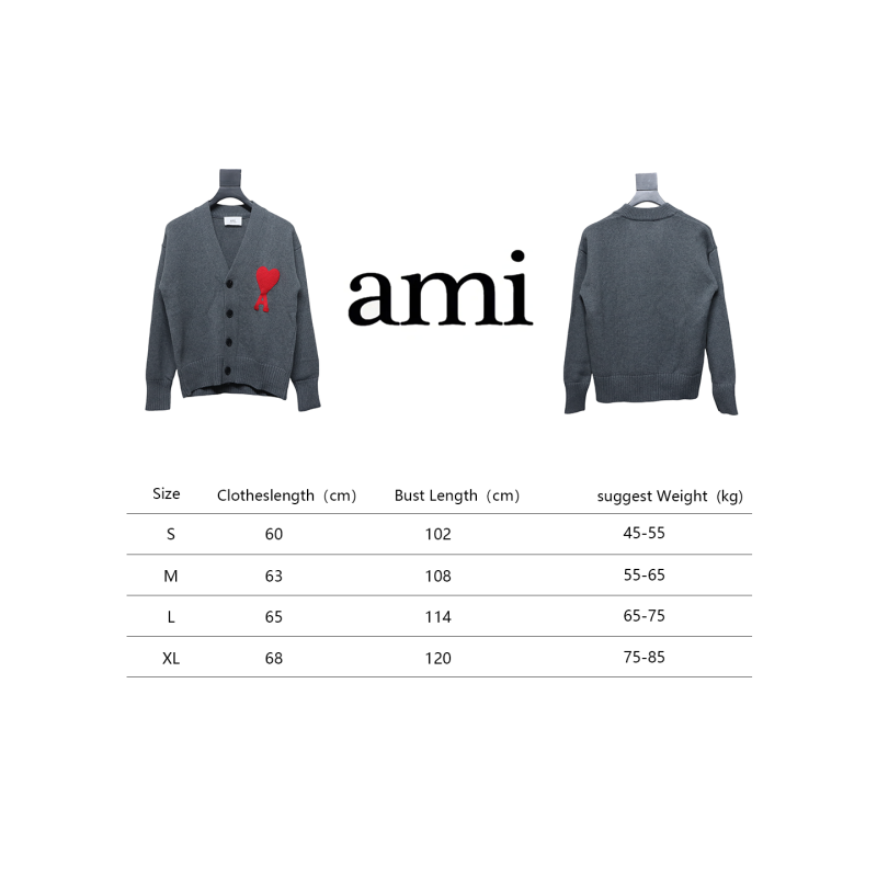 AMI PARIS 21FW Heart Embroidered Cardigan Grey
