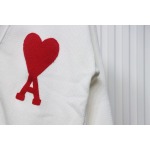 AMI PARIS 21FW Heart Embroidered Cardigan White