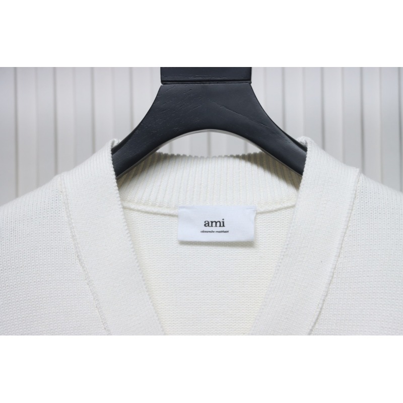 AMI PARIS 21FW Heart Embroidered Cardigan White