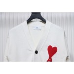AMI PARIS 21FW Heart Embroidered Cardigan White