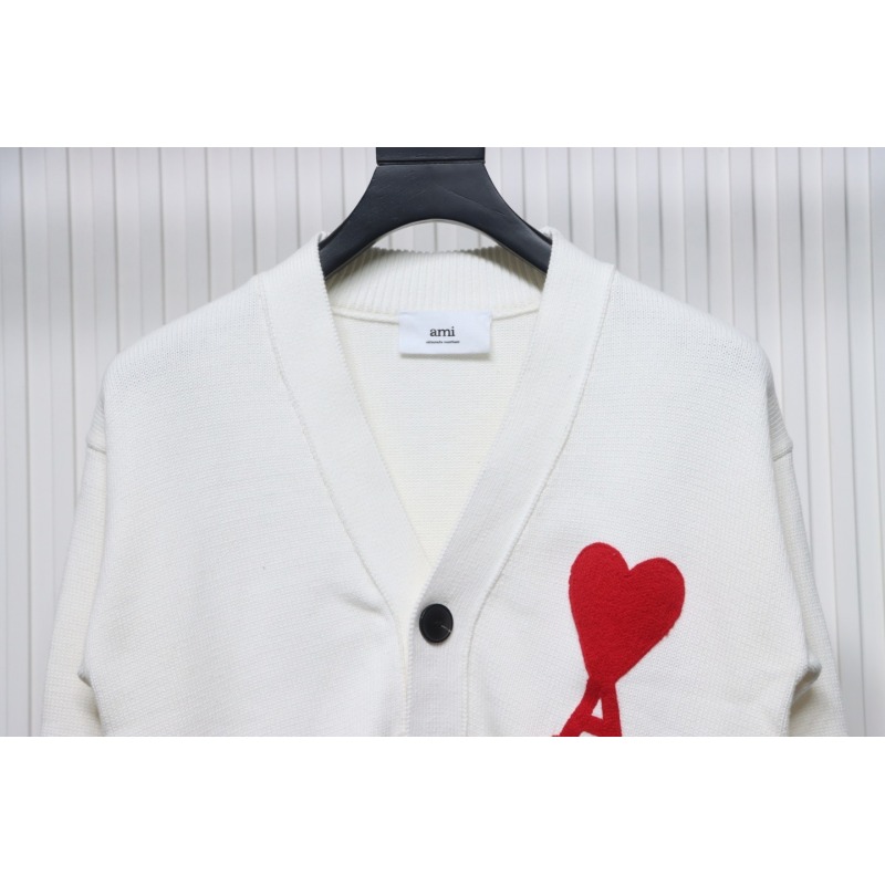 AMI PARIS 21FW Heart Embroidered Cardigan White