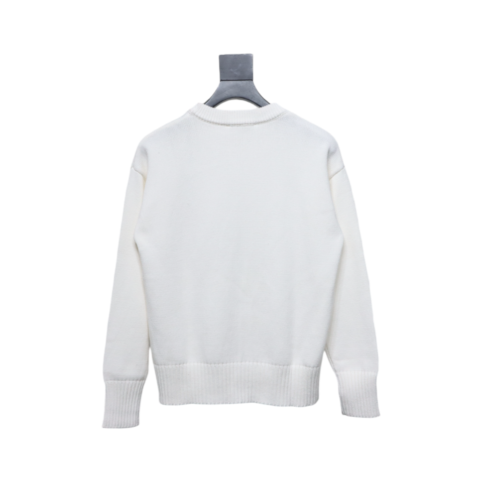 AMI PARIS 21FW Heart Embroidered Crew Neck Sweater White