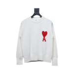 AMI PARIS 21FW Heart Embroidered Crew Neck Sweater White