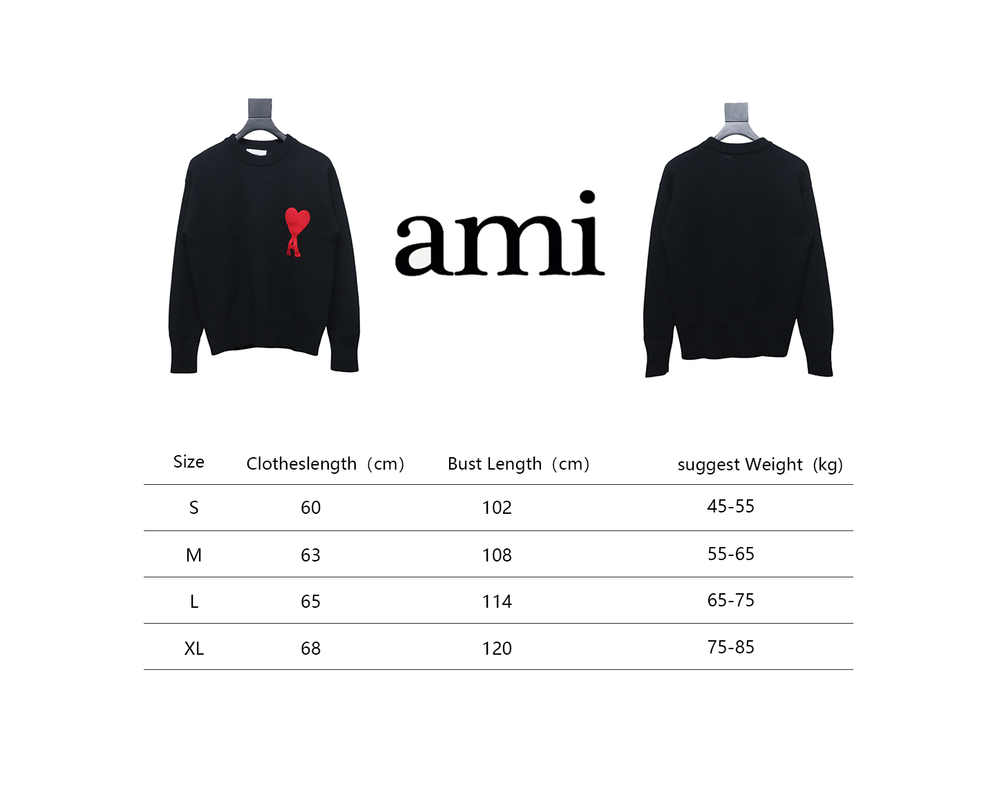 AMI PARIS 21FW Heart Embroidered Crew Neck Sweater Black