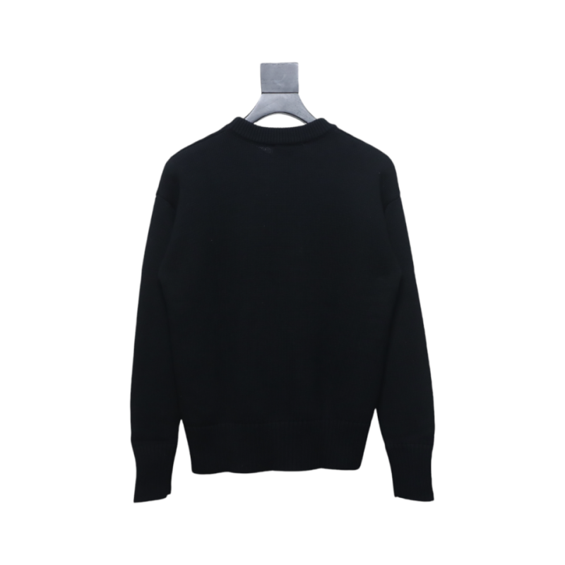 AMI PARIS 21FW Heart Embroidered Crew Neck Sweater Black