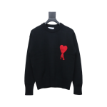 AMI PARIS 21FW Heart Embroidered Crew Neck Sweater Black