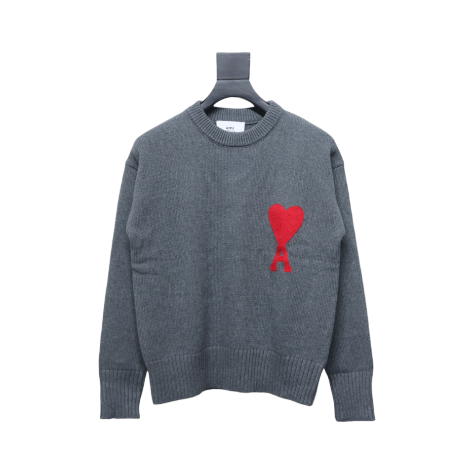 AMI PARIS 21FW Heart Embroidered Crew Neck Sweater Grey