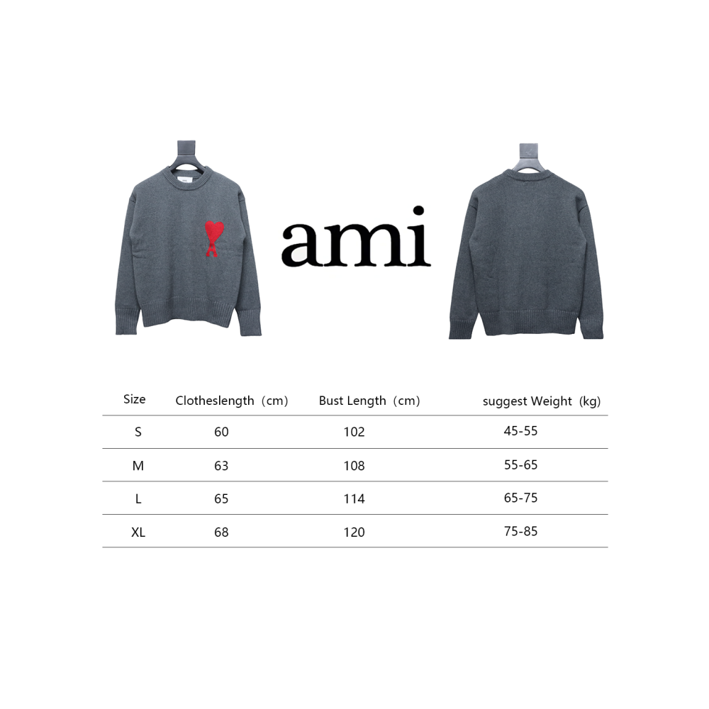 AMI PARIS 21FW Heart Embroidered Crew Neck Sweater Grey