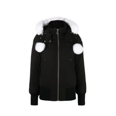 Moose Knuckles Feather Down Hooded Debbie Bomber Black Jacket White Wool Collar（NFC) 01
