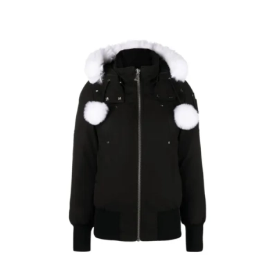 Moose Knuckles Feather Down Hooded Debbie Bomber Black Jacket White Wool Collar（NFC) 01