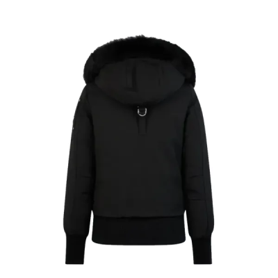 【TOP Version】Moose Knuckles Logo Plaque Zip-Up Black Jacket Black Wool Collar（NFC) 02