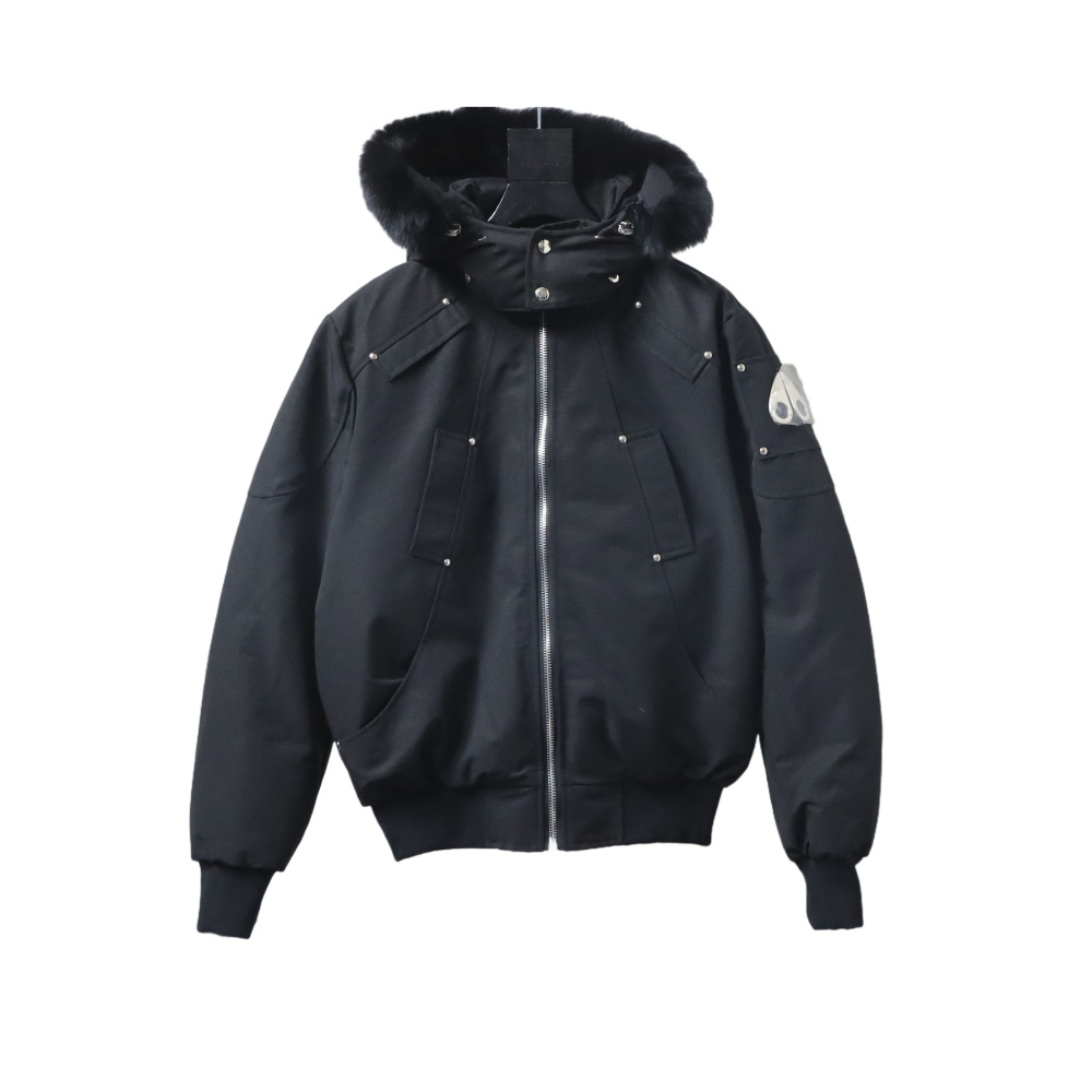 Moose Knuckles Men's Balistic Bomber Zip-Up Fur Jacket Black