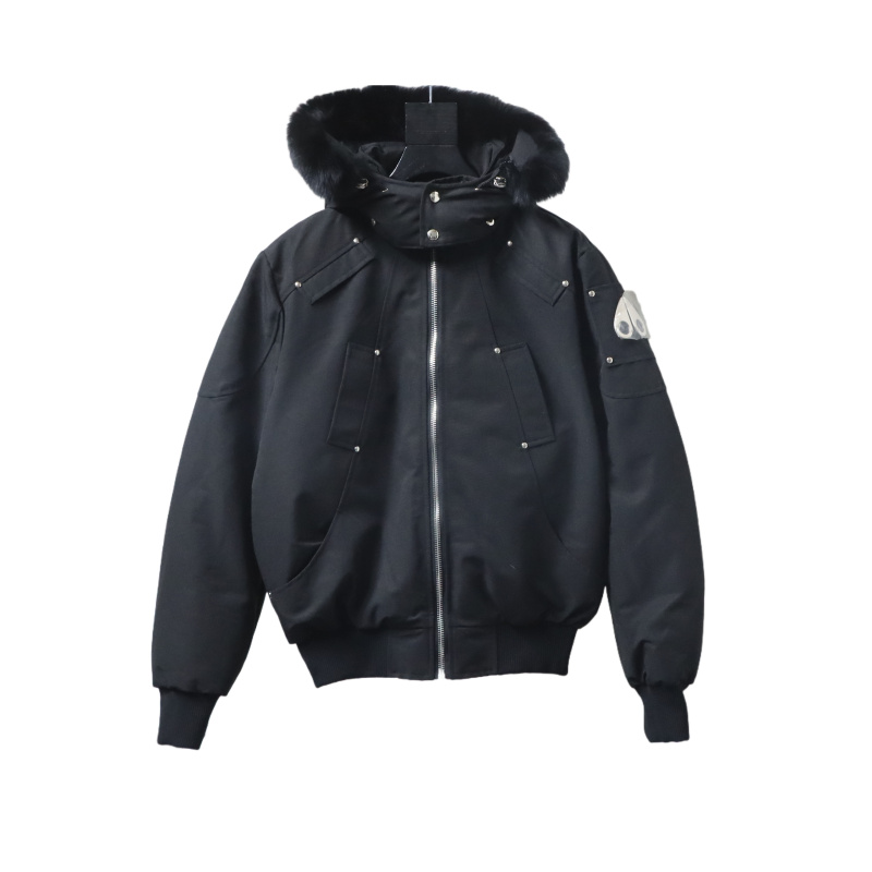 Moose Knuckles Men's Balistic Bomber Zip-Up Fur Jacket Black