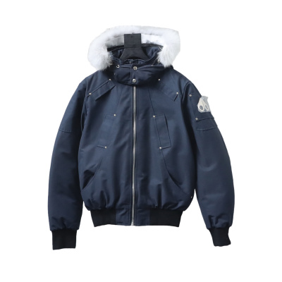 Moose Knuckles Men's Balistic Bomber Zip-Up Fur Jacket Dark Blue 01