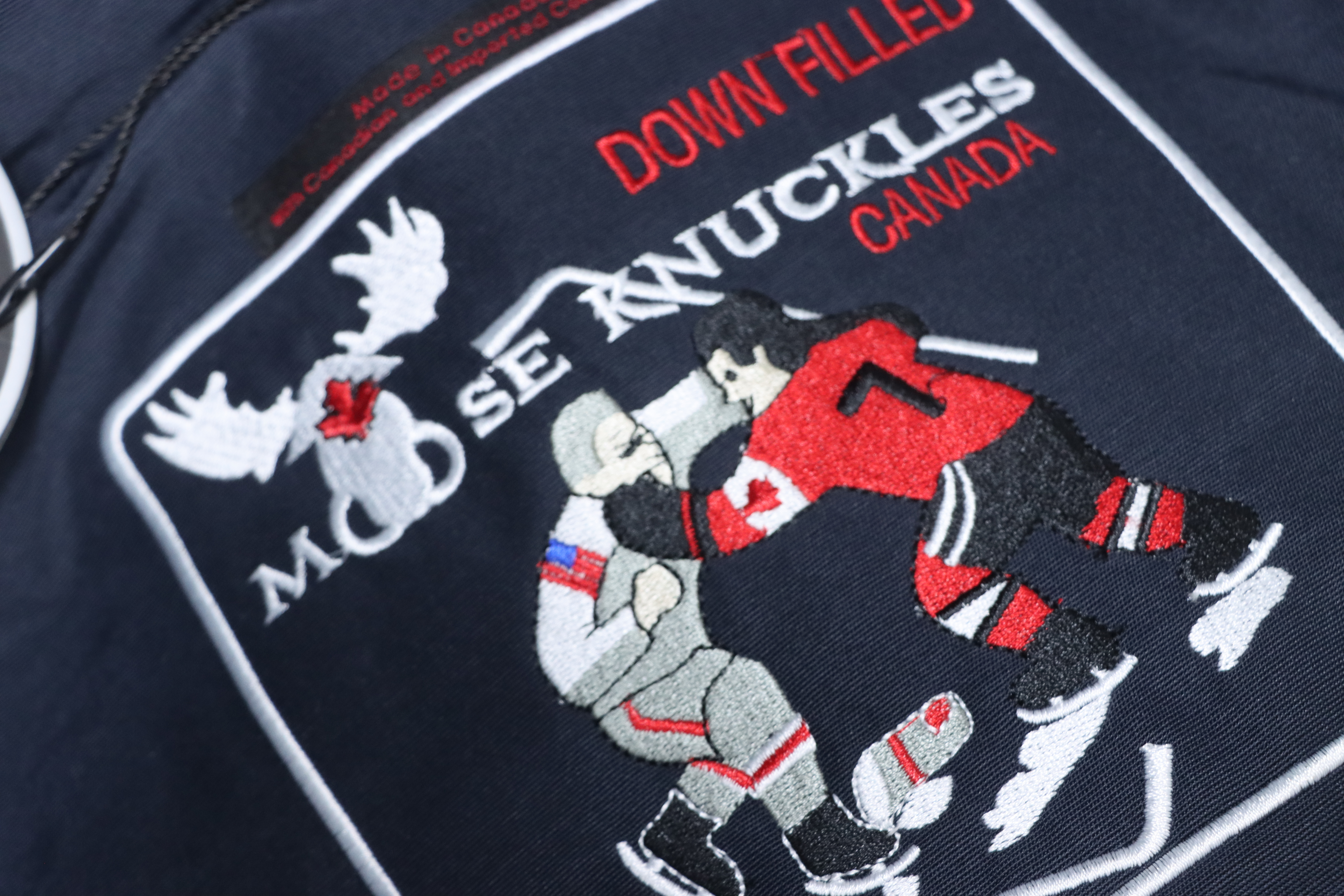 Moose Knuckles Men's Balistic Bomber Zip-Up Fur Jacket Dark Blue