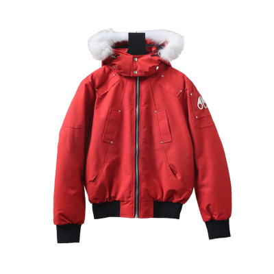 Moose Knuckles Men's Balistic Bomber Zip-Up Fur Jacket Red 01