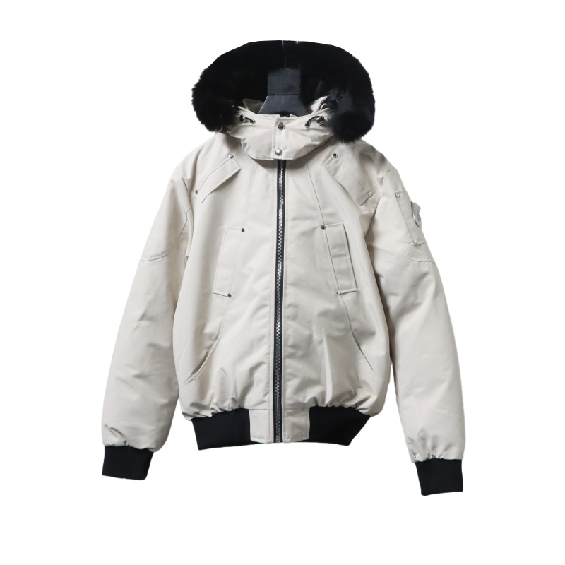 Moose Knuckles Men's Balistic Bomber Zip-Up Fur Jacket White