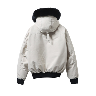 Moose Knuckles Men's Balistic Bomber Zip-Up Fur Jacket White 02