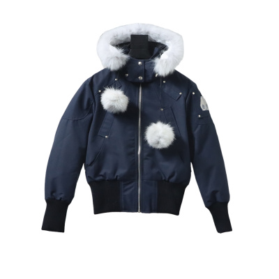 Moose Knuckles Women's Debbie Shearling Bomber Jacket Dark Blue With A Pom-Pom 01