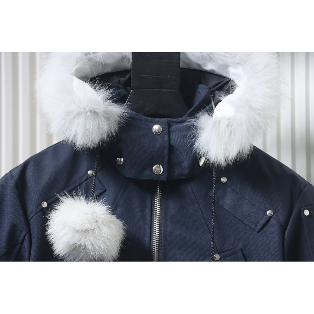 Moose Knuckles Women's Debbie Shearling Bomber Jacket Dark Blue With A Pom-Pom