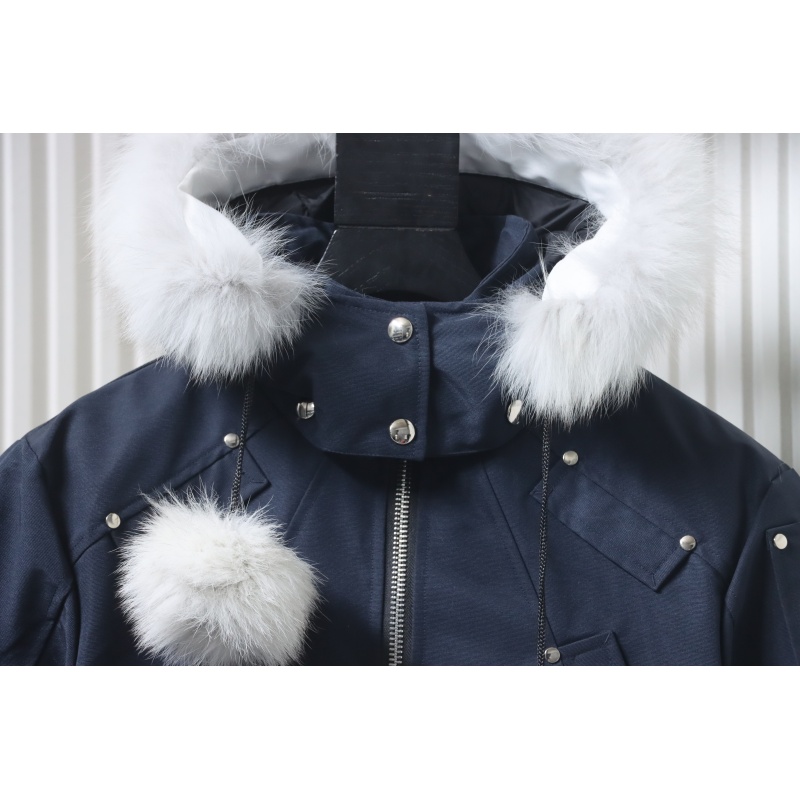 Moose Knuckles Women's Debbie Shearling Bomber Jacket Dark Blue With A Pom-Pom
