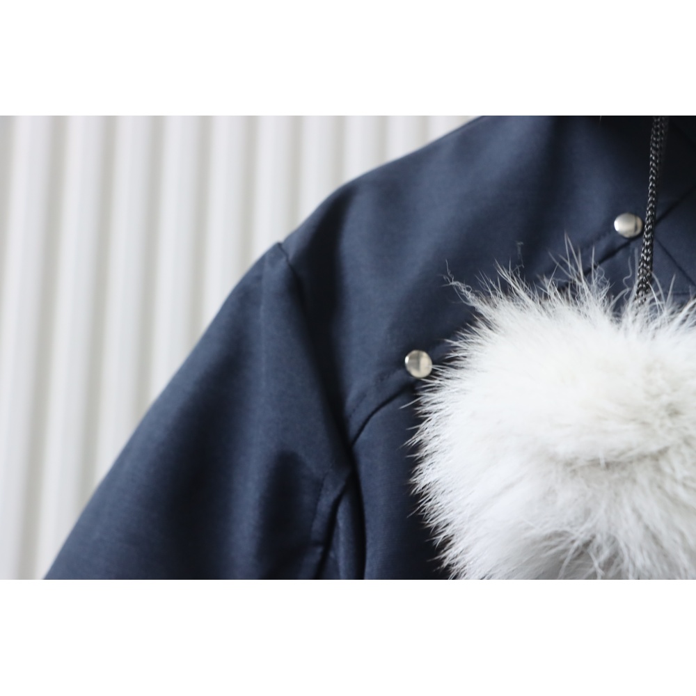 Moose Knuckles Women's Debbie Shearling Bomber Jacket Dark Blue With A Pom-Pom