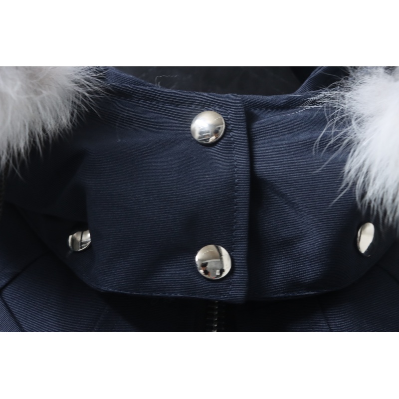 Moose Knuckles Women's Debbie Shearling Bomber Jacket Dark Blue With A Pom-Pom