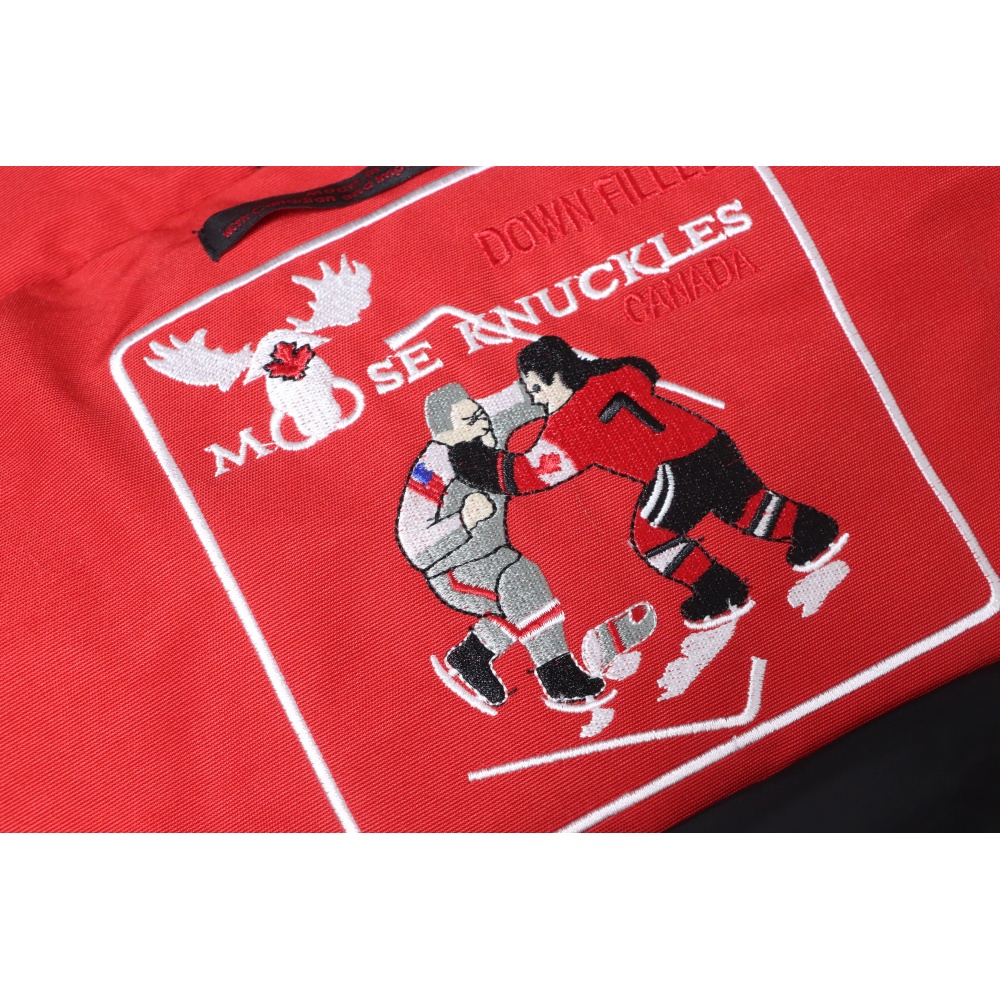 Moose Knuckles Women's Debbie Shearling Bomber Jacket Red With A Pom-Pom