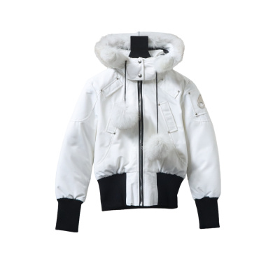 Moose Knuckles Women's Debbie Shearling Bomber Jacket White With A Pom-Pom 01