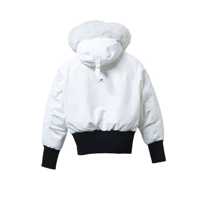 Moose Knuckles Women's Debbie Shearling Bomber Jacket White With A Pom-Pom 02