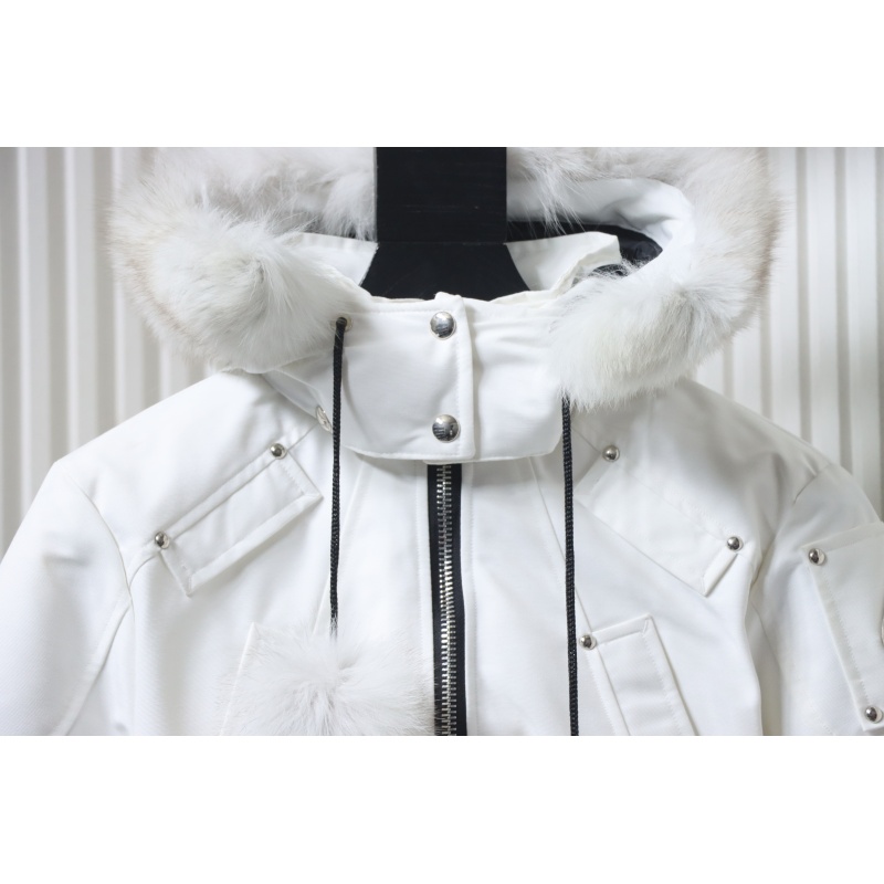 Moose Knuckles Women's Debbie Shearling Bomber Jacket White With A Pom-Pom