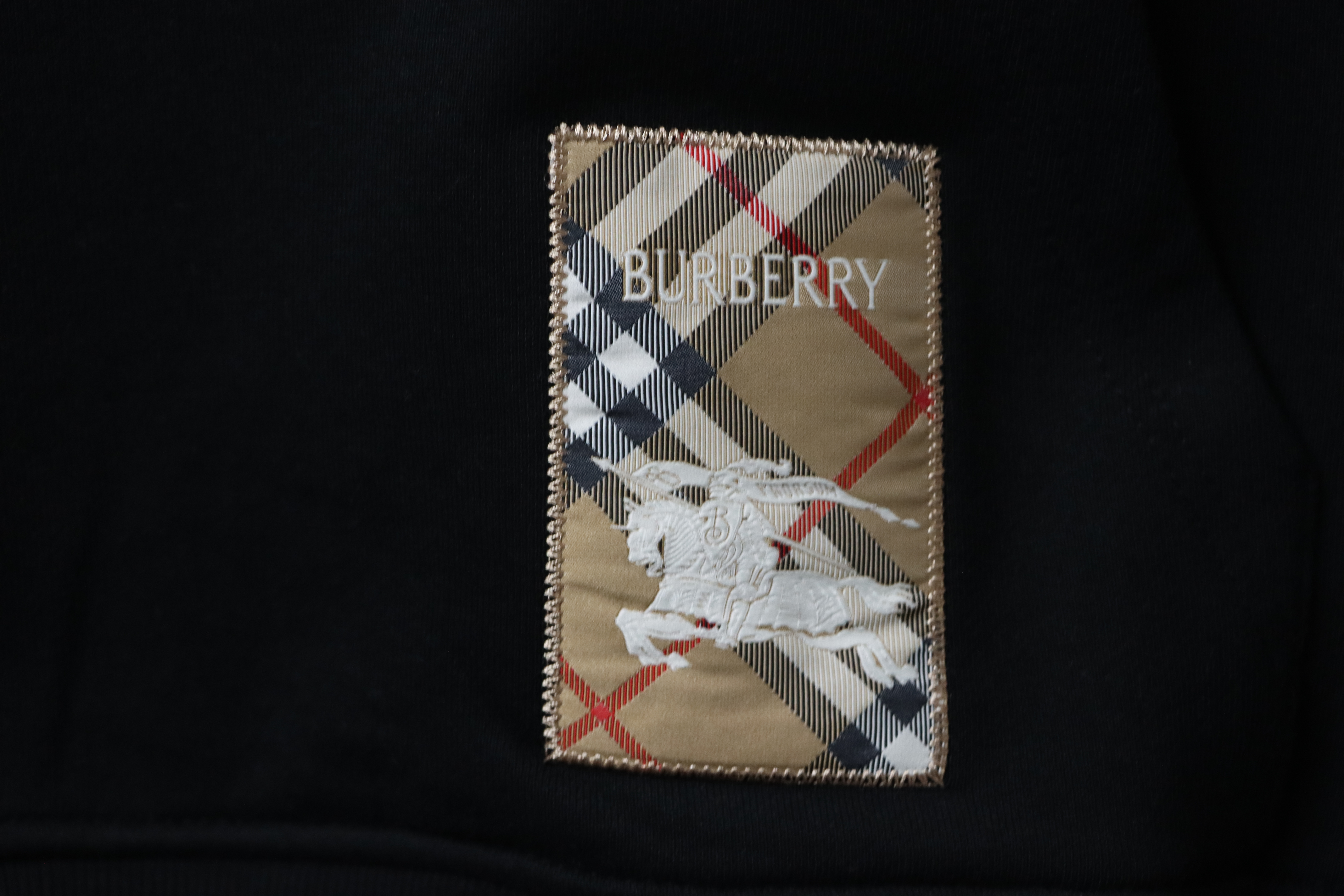 Burberry 25FW Warhorse Check Logo Embroidered Hoodie Black