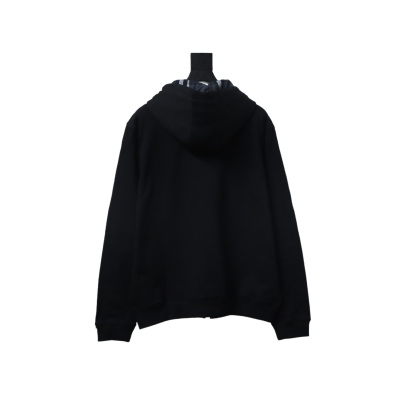 Burberry Logo Check Hooded Zip-Up Sweatshirt Black 02