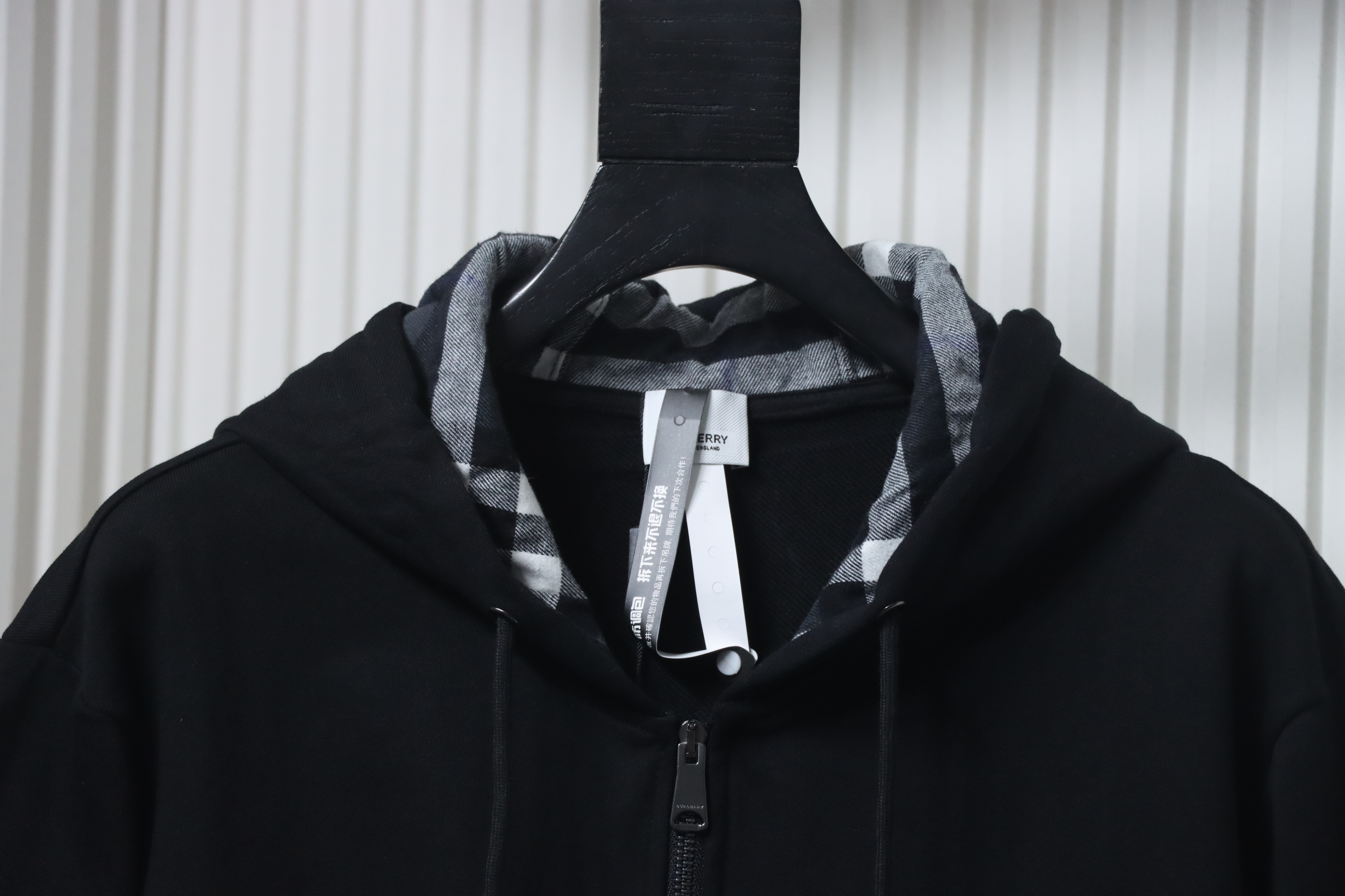 Burberry Logo Check Hooded Zip-Up Sweatshirt Black
