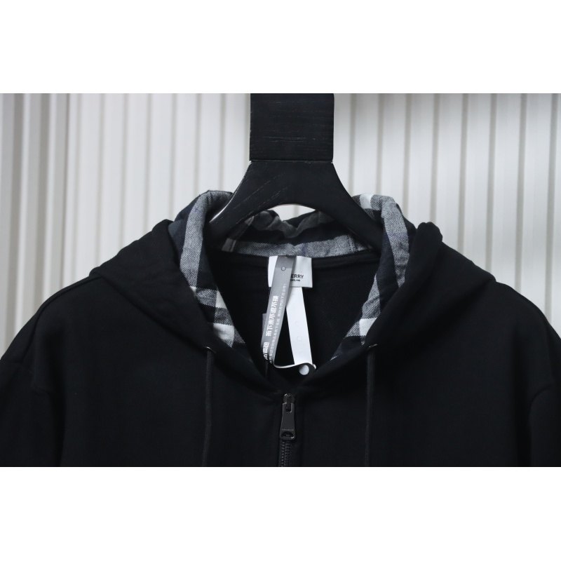 Burberry Logo Check Hooded Zip-Up Sweatshirt Black