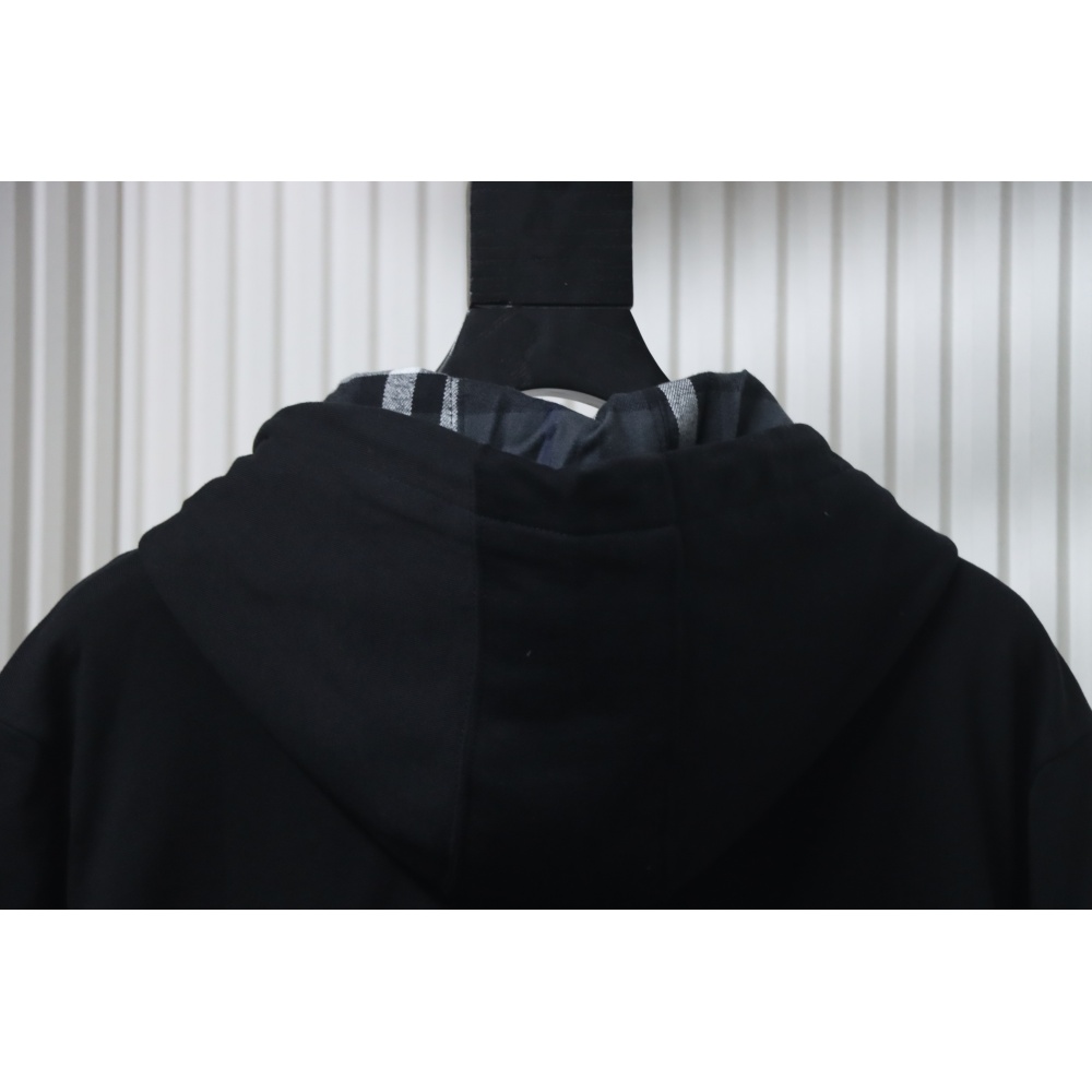 Burberry Logo Check Hooded Zip-Up Sweatshirt Black