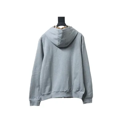Burberry Logo Check Hooded Zip-Up Sweatshirt Grey 02